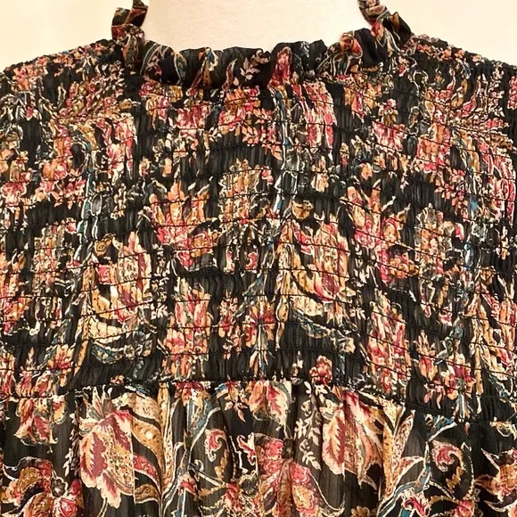 Ophelia Roe Black Red Green Floral Smocked Balloon Sleeve Ruffled Hem Top SZ 3X - Picture 4 of 15